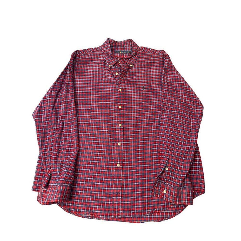 Ralph Lauren Mens Red & Blue Plaid Button-Down Shirt XXL Cotton Casual